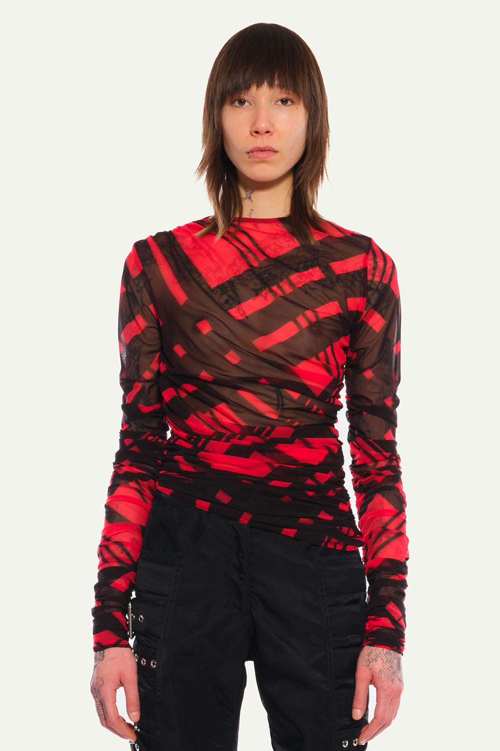 Tartan Mesh Top