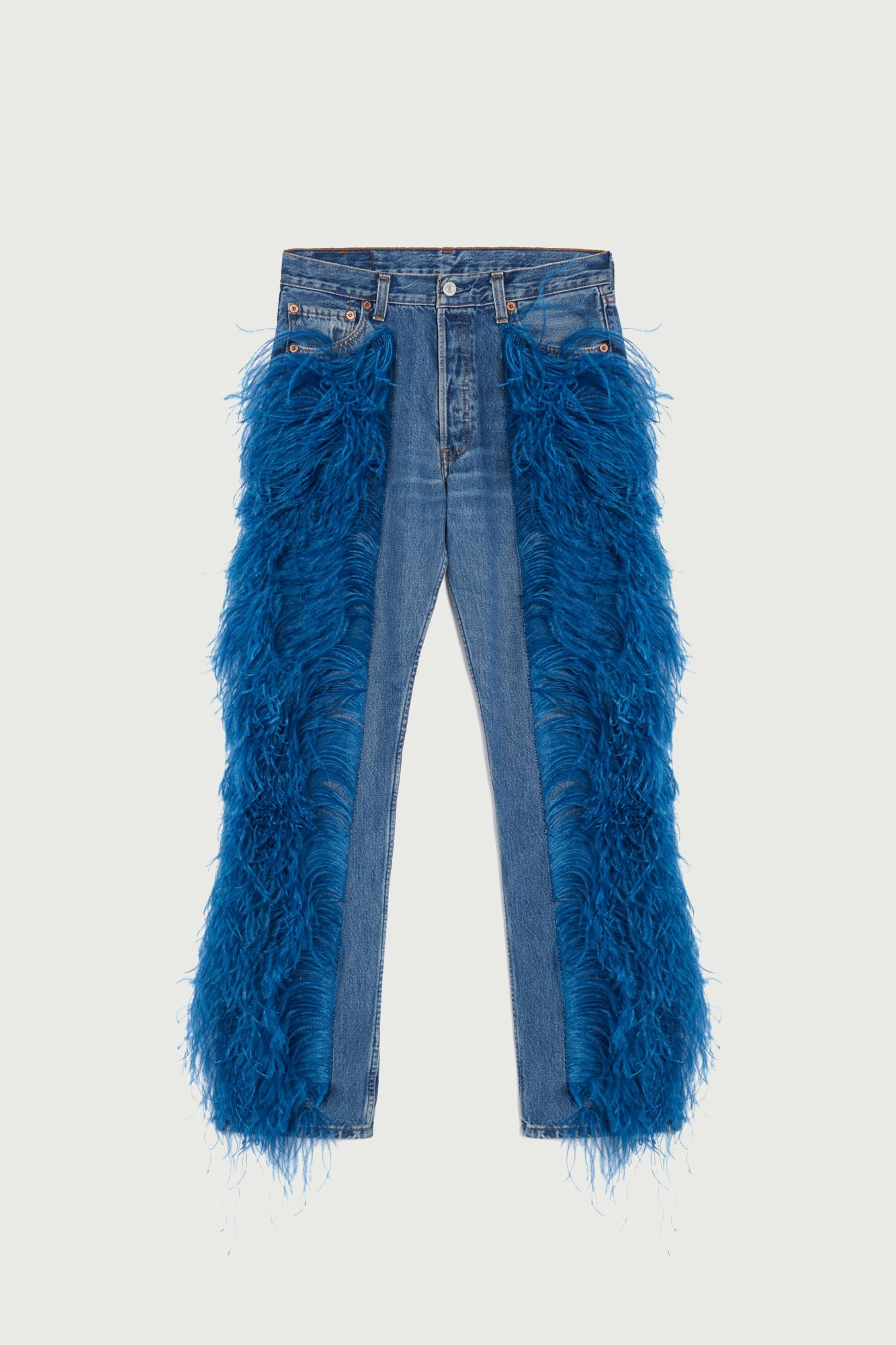 JEAN BLEU À PLUMES